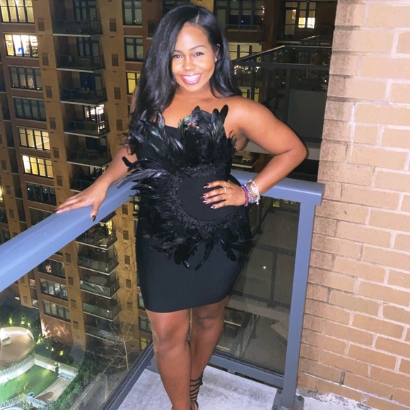 Dresses & Skirts - Bandage dress with feather embellishment